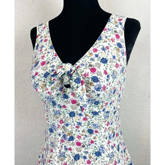 (VTG) BYER TOO! CALIFORNIA • 90s Floral Front-Tie Sleeveless Mini Dress, XS/S - Picture 5 of 15